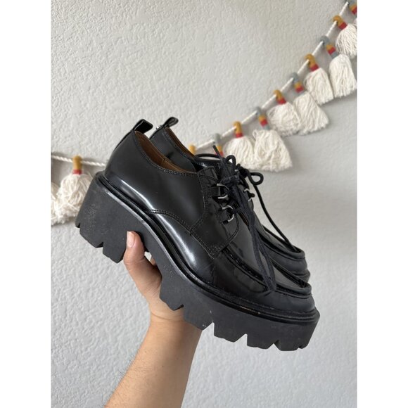 Sam Edelman Monna Lace Up Patent Leather Lug Platform Loafer Grunge Goth Punk 8 - Picture 1 of 11
